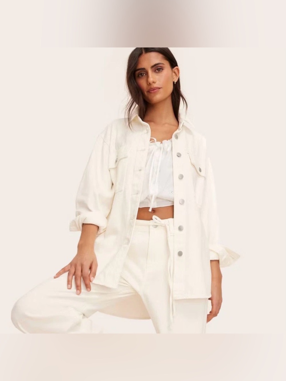 NWT Parke x Target Long Sleeve Denim Shacket in White / Cream - Sz XXL